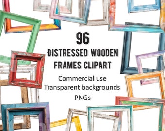 Distressed wood frames clipart bundle border clip art transparent background clipart DIGITAL DOWNLOAD commercial use photo frames PNG frames