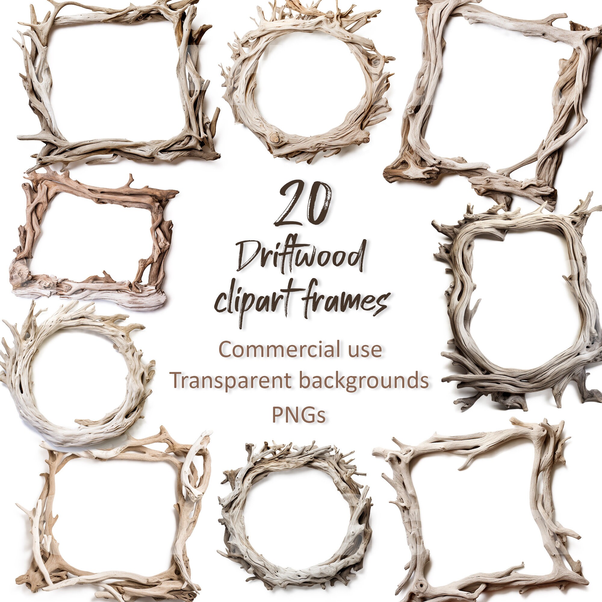 Realistic Driftwood Clipart Frames Digital Download Transparent ...