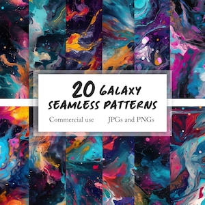 Galaxy seamless pattern bundle JPG PNG | 20 cosmic designs for digital crafts, scrapbooking, fabric printing | Commercial use