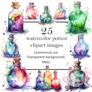Magic potion clipart bundle fantasy magical wizard clip art potion bottles transparent background commercial use printable digital download