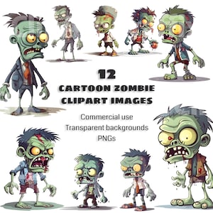 Halloween cartoon zombie clipart bundle Halloween clipart zombie PNG commercial use transparent backgrounds digital download print