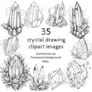 Clipart-paket med kristallteckningar | Ädelstensillustration PNG-set för hantverk, klistermärken, scrapbooking, sublimering | Digital nedladdning