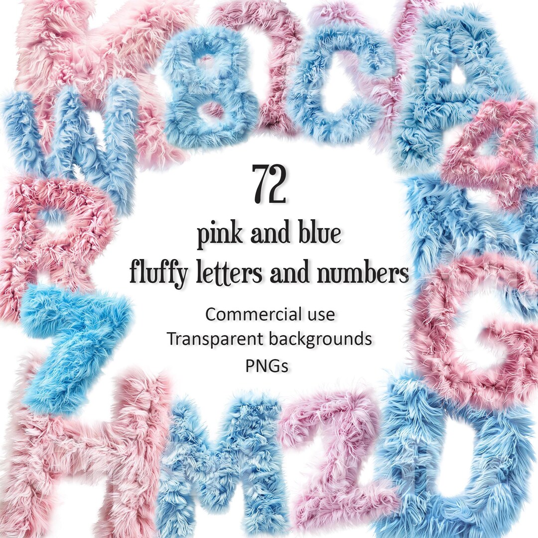 Fluffy Alphabet Letters Clipart PNG | Pastel Pink and Blue Nursery Font ...