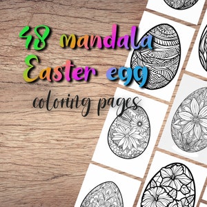 Pagine da colorare stampabili con uova di Pasqua Mandala per adulti DOWNLOAD DIGITALE fogli da colorare per adulti Libro da colorare Mandala per bambini Attività pasquali