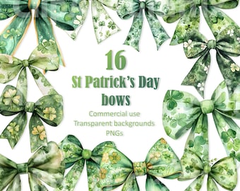 St. Patrick's Day bowtie clipart | Watercolour green festive PNG elements for crafts, cards, invitations | Digital Download