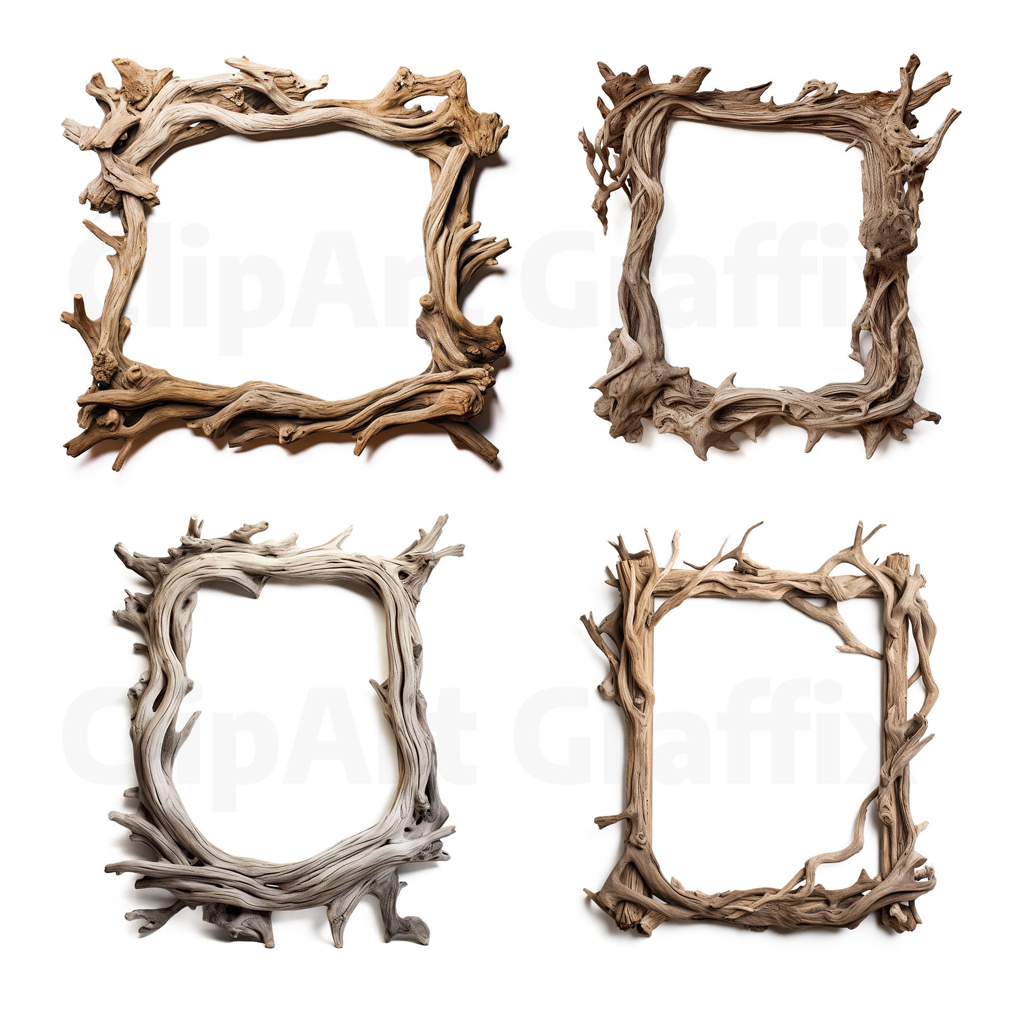 Realistic Driftwood Clipart Frames Digital Download Transparent ...