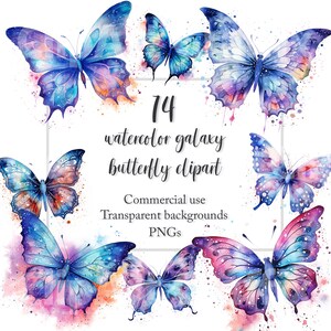 Aquarell Galaxie Schmetterling Clipart Schmetterlinge PNG transparenten Hintergrund Aquarell Schmetterling Clip Art kommerzielle Nutzung digitaler Download