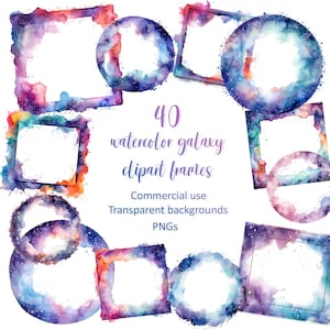 Aquarel melkweg frame clipart png's | Digitale download kosmische grens | Sterrenhemel ingelijste kunst voor knutselen | Commercieel gebruik