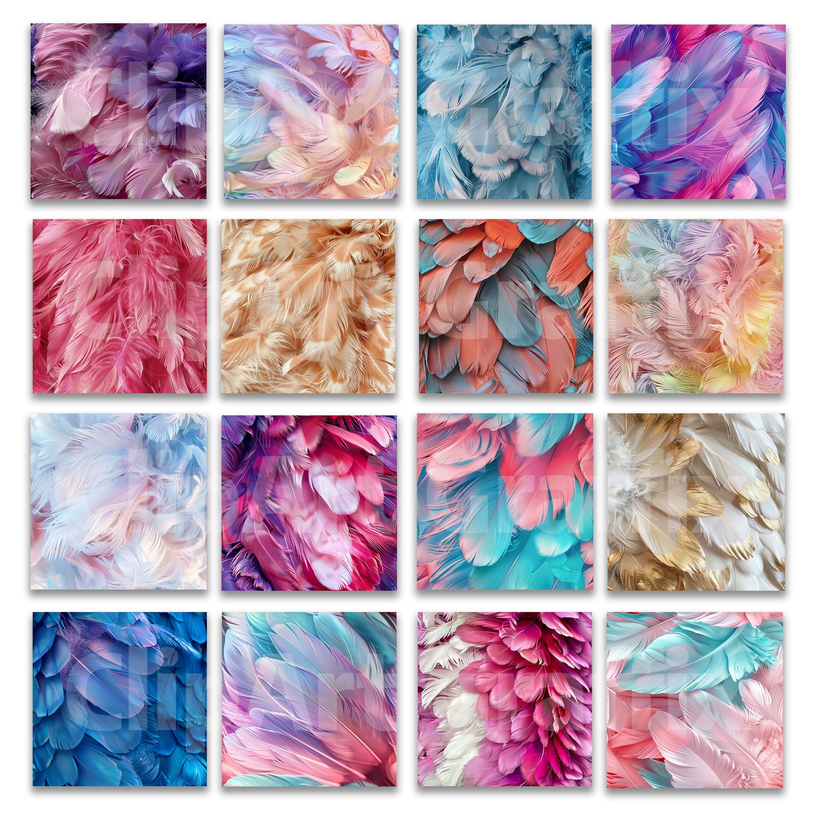 Seamless Bird Feather Patterns PNG | Digital Feather Backgrounds for ...