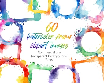60 images clipart aquarelle aquarelle imprimable scrapbooking clipart cadres cadre photo numérique bordures utilisation commerciale téléchargement numérique