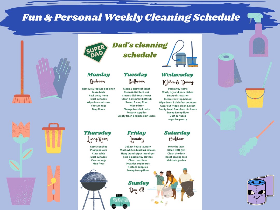 Fun Personal Editable Printable Weekly Cleaning Schedule Template ...