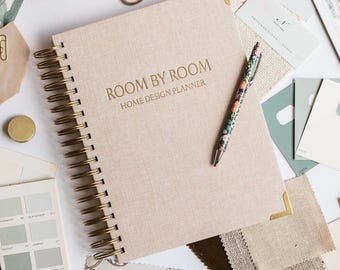 Planificador de diseño de interiores de lujo habitación por habitación, diario de diseño y renovación de interiores, casa nueva, regalo de inauguración.