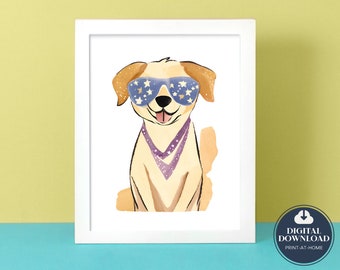 Bright Colourful Ginger Starry Eyed Dog Print for Girls / Boys Room, Fun Gallery Wall Print, Playroom Art Print, Nursery, Eclectic Home Art