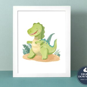 Bright Colourful Happy Dino Print for Girls / Boys Room, Jurassic, Gallery Wall Print, Playroom Art Print, Dinosaur Theme, Nursery Decor