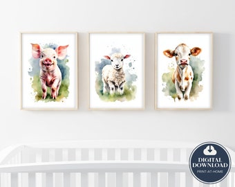 Stampe da parete per cameretta dei bambini per ragazzi/ragazze, set di 3 decorazioni da parete per cameretta dei bambini, immagini di animali da fattoria, poster per sala giochi, tema del cortile del fienile