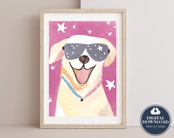 Bright Colourful Starry Eyed Doggy Print for Girls Boys Room, Colorful, Gallery Wall Print, Playroom Art Print, Fun Nursery Decor, Eclectic