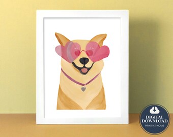 Bright Colourful Heart Eyes Doggy Dog Print for Girls / Boys Room, Colorful Gallery Wall Print, Playroom Art Print, Fun Nursery, Eclectic
