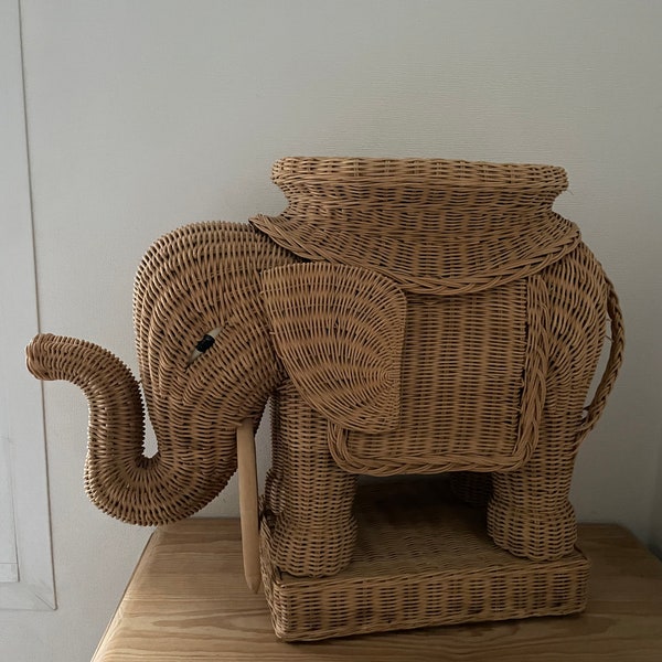 Support de plante éléphant osier tissé rotin vintage antique table appoint boho décor 70