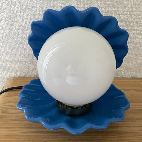 Lampe coquillage de table céramique globe opaline vintage français