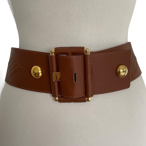 Yves Saint Laurent Belt With Large Studded Leather and Gold