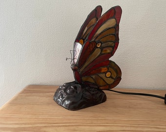 Lampe papillon vitrail veilleuse ambiance accent vintage antique verre mosaïque