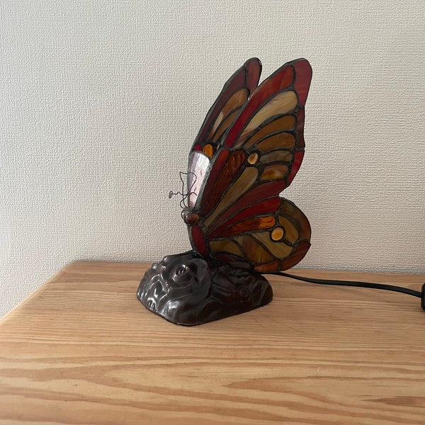 Lampe papillon vitrail veilleuse ambiance accent vintage antique verre mosaïque