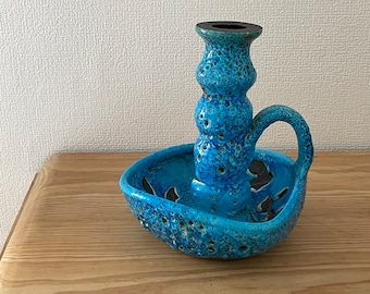 Bougeoir fat lava Vallauris céramique vintage antique français écume de mer turquoise sud de la France support lampe pied