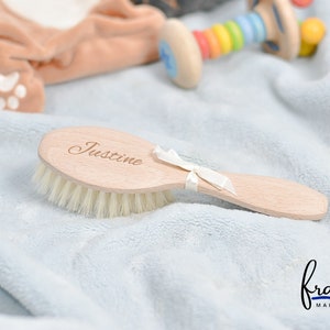 Baby hairbrush - with laser engraving, personalized gift for baptism, birth - personalized baby brush with first name