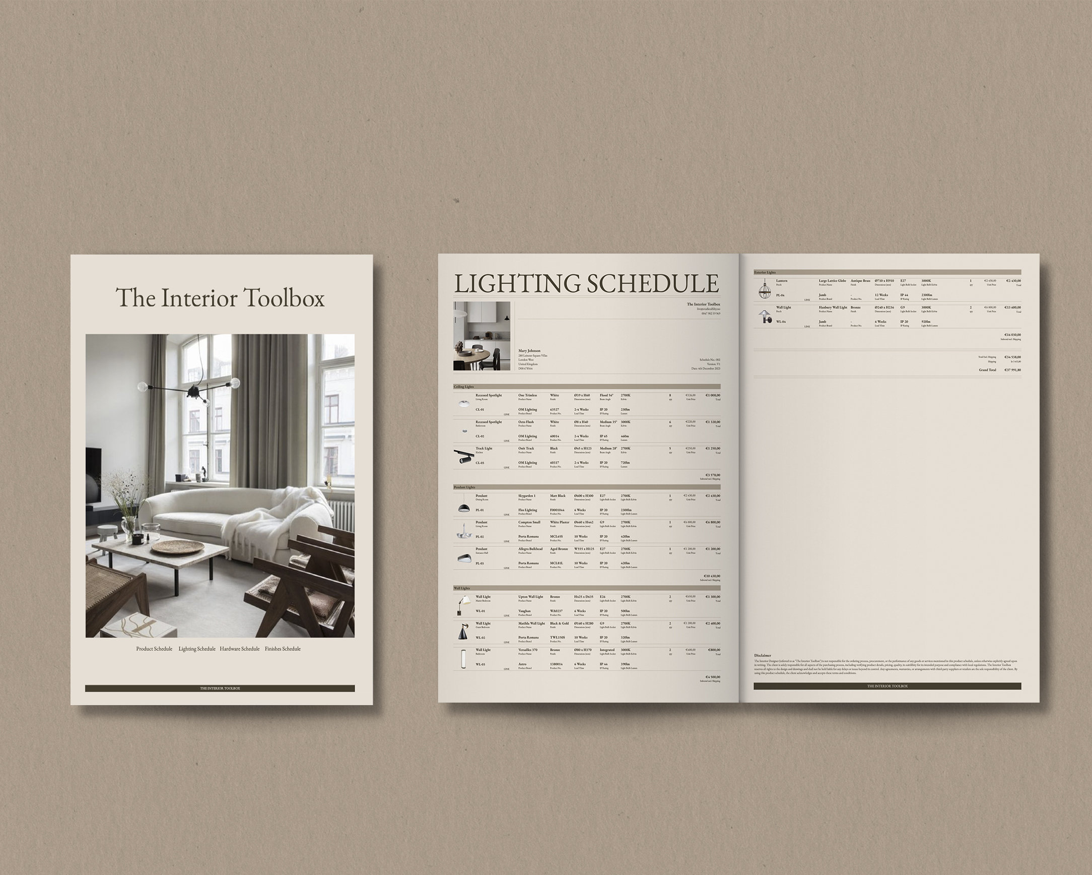 Interior Design Canva, Google Sheets & Excel FFE Schedule: Product ...