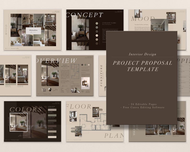 Interior Design Project Proposal & Mood Board Canva Template, Professional Template made for Interior Designers and Interior Architects image 1