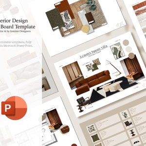 Plantilla de Power Point para propuesta de proyecto de diseño de interiores y panel de estado de ánimo, plantilla profesional hecha para diseñadores de interiores y arquitectos