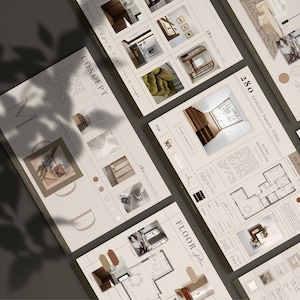 Proposta de projeto de design de interiores e modelo Canva de Mood Board, modelo profissional feito para designers de interiores e arquitetos de interiores