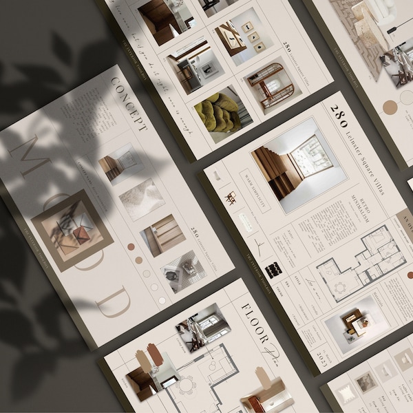 Interior Design Projektvorschlag & Mood Board Canva Vorlage, professionelle Vorlage für Innenarchitekten und Innenarchitekten