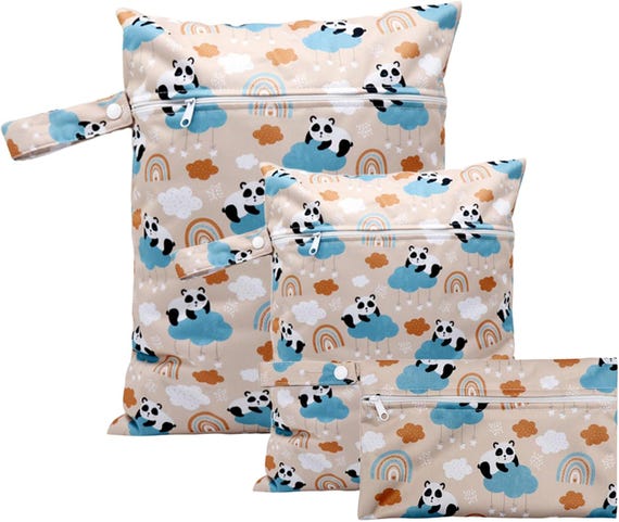 Baby Diaper Bag – 3-Piece Set | Waterproof, Reusable, and Washable | Pandas