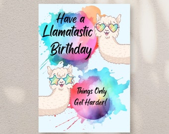 carte d'anniversaire | Passez un anniversaire Lamatastic | Carte drôle | carte de voeux de lama | Carte d'anniversaire colorée | Jolie carte