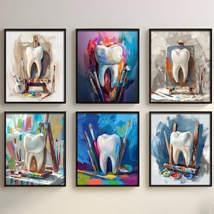 Arte de pared dental para consultorio dental, decoración de pared para regalo de dentista, arte de pared dental colorido para clínica dental, arte de pared imprimible para oficina