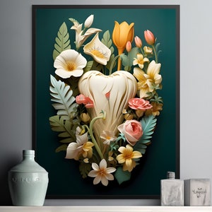 dental wall art for dental office wall decor for dentist gift floral dental wall art for dental clinic art printable wall art for office 3D
