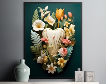 dental wall art for dental office wall decor for dentist gift floral dental wall art for dental clinic art printable wall art for office 3D