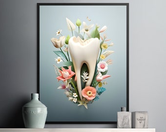 dental wall art for dental office wall decor for dentist gift floral dental wall art for dental clinic art printable wall art for office 3D