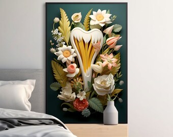 dental wall art for dental office wall decor for dentist gift floral dental wall art for dental clinic art printable wall art for office 3D