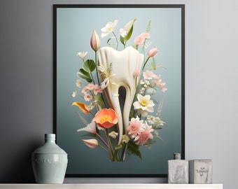 dental wall art for dental office wall decor for dentist gift floral dental wall art for dental clinic art printable wall art for office 3D