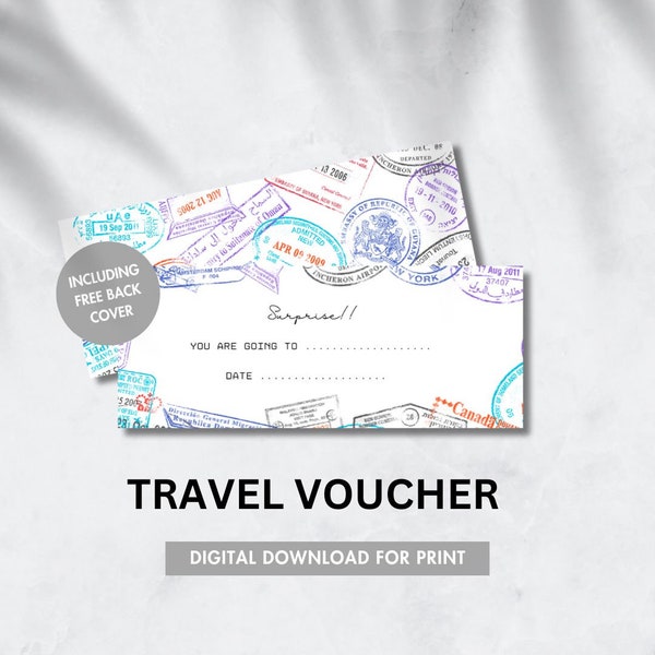 Travel Voucher with Visa Stamps Editable Travel Gift Card Download to fill in