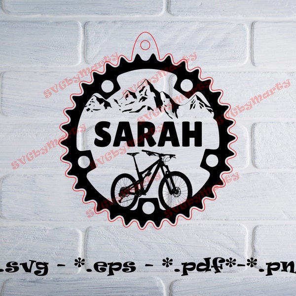 Customazible MTB ornament, Mountain bike svg, Downhill svg, MTB trail svg, Laser ready keychain, Laser cut svg, Custom ornament SVG,