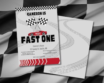 Fast One 1st Birthday Invitation, Race Car Birthday Invitation, Racing Birthday Invitation
