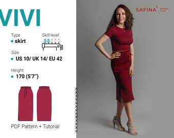 Vivi medium volume straight skirt with side slits, sewing pattern with tutorial, size US 10/ UK 14/ EU 42