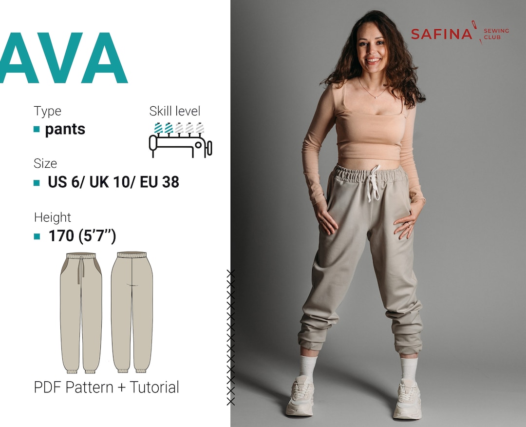 Slash Pocket Pattern Ava Pants With Front Slash Pockets, Sewing Pattern With Tutorial, Size ...