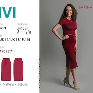 Jupe droite Vivi de volume moyen avec fentes latérales, patron de couture avec tutoriel, taille US 14/ UK 18/ EU 46