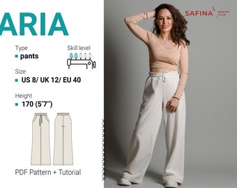 Aria pants, sewing pattern with Pdf tutorial, size US 8/ UK 12/ EU 40