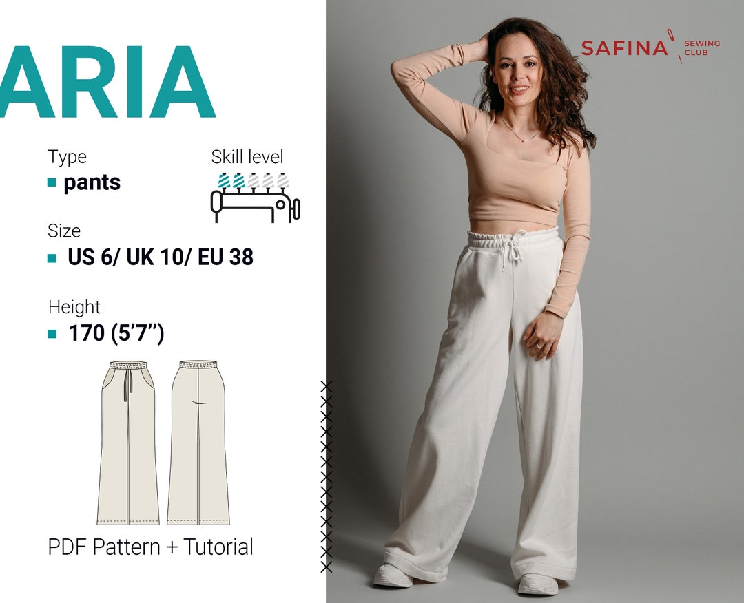 Aria Pants, Sewing Pattern With Pdf Tutorial, Size US 6/ UK 10/ EU 38 ...