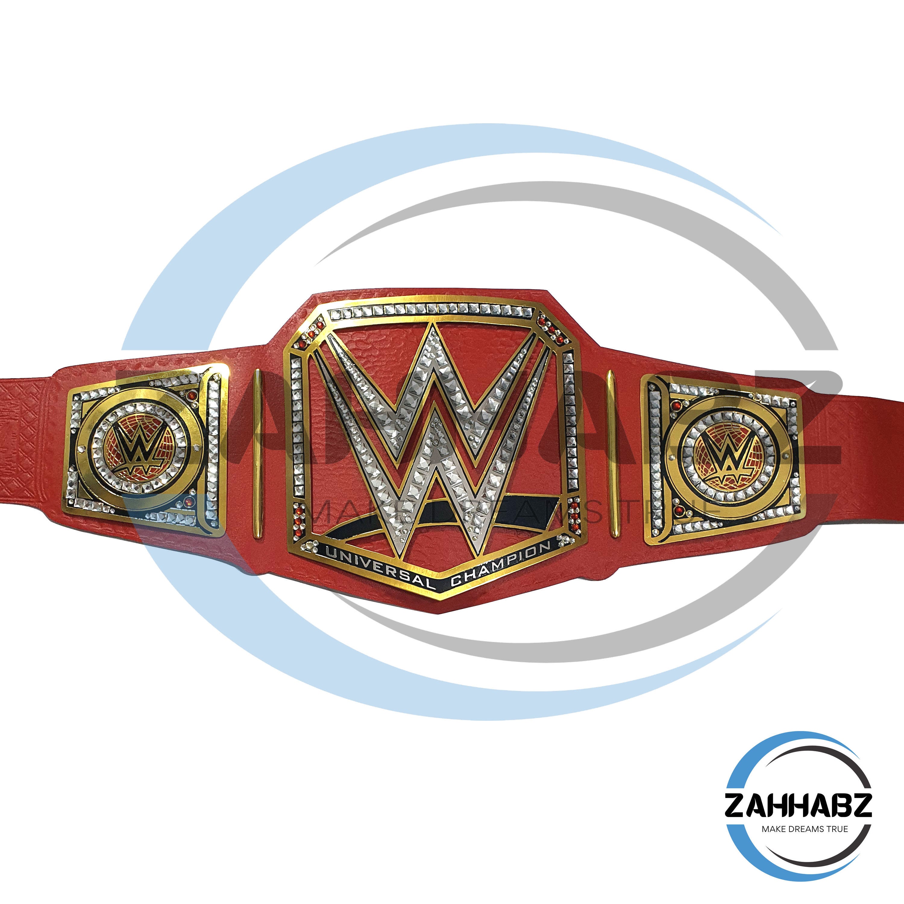 Universal Championship W Red Belt - World Champion Belt - Title belt - Gift for him - Gift for her - Wrestling belt 2mm Brass Plates